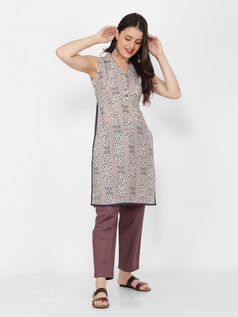 

NAVIYATA Women Grey Melange Floral Printed Sleeveless Kurta