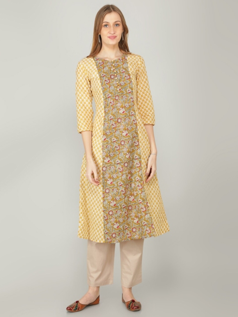 

NAVIYATA Women Yellow Floral Printed Kurta with Trousers
