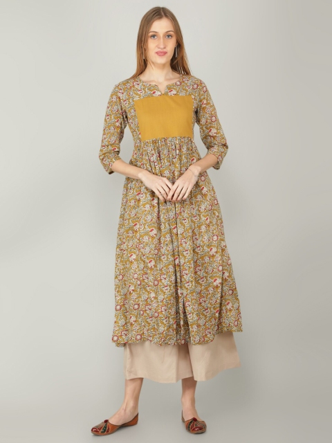 

NAVIYATA Beige Floral Midi Dress