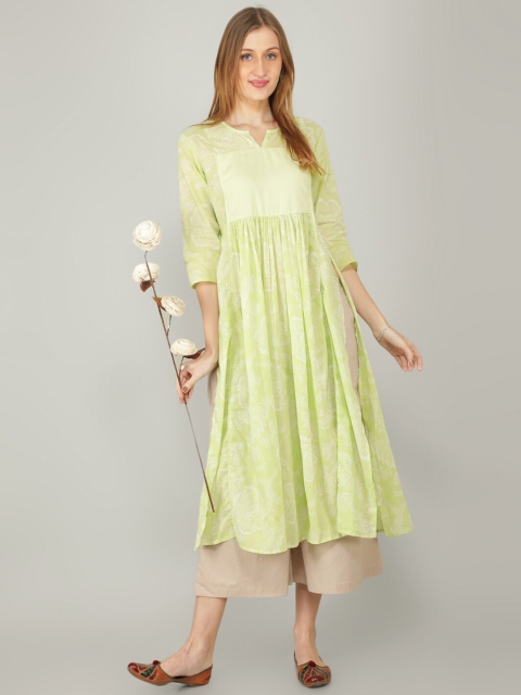 

NAVIYATA Cream-Coloured Ethnic Motifs A-Line Midi Dress