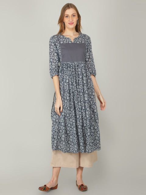 

NAVIYATA Women Grey Printed Pure Cotton Kurta with Palazzos