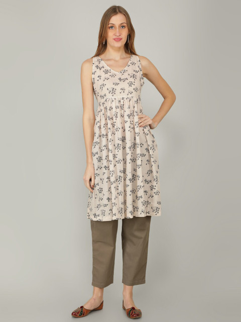 

NAVIYATA Women Cream printed kurta set