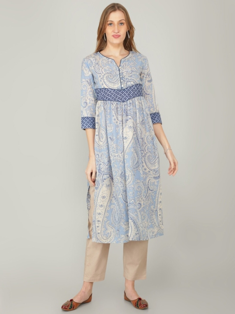 

NAVIYATA Women Blue Floral Printed Empire Kurta with Trousers