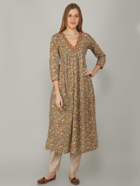 

NAVIYATA Women Brown Floral Printed Empire Kurta with Palazzos