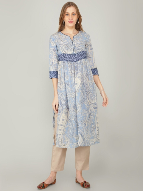 

NAVIYATA Women Beige Floral Printed Empire Kurta with Trousers