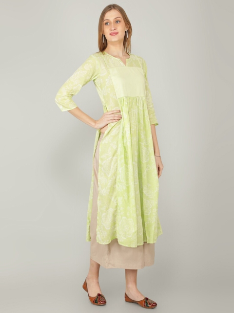

NAVIYATA Women Cream-Coloured Floral Printed Empire Kurta with Palazzos
