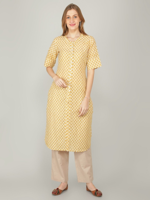 

NAVIYATA Women Yellow Floral Printed Pure Cotton Kurta with Pyjamas