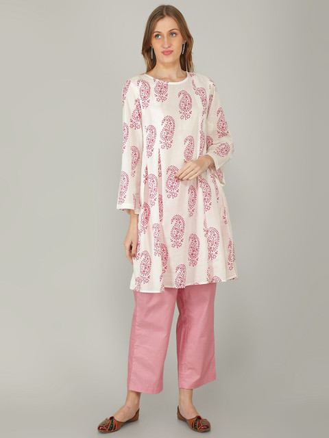 

NAVIYATA White Ethnic Motifs A-Line Dress