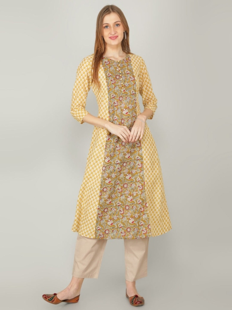 

NAVIYATA Yellow Floral Midi Dress