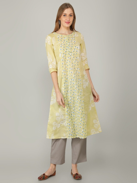 

NAVIYATA Cream-Coloured Ethnic Motifs A-Line Midi Dress