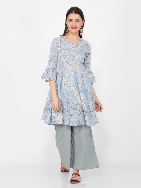 

NAVIYATA Grey Melange Floral Maxi Dress