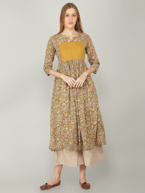 

NAVIYATA Beige Floral Midi Dress