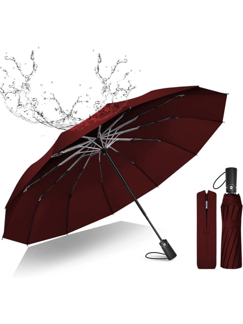 

SILKORA Maroon Solid Automatic Umbrellas With Carrying Pouch