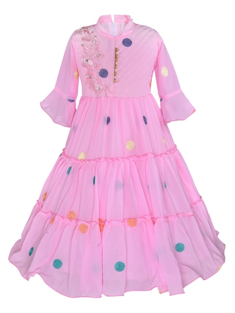 

Wish Karo Girls Pink Floral Georgette Maxi Dress