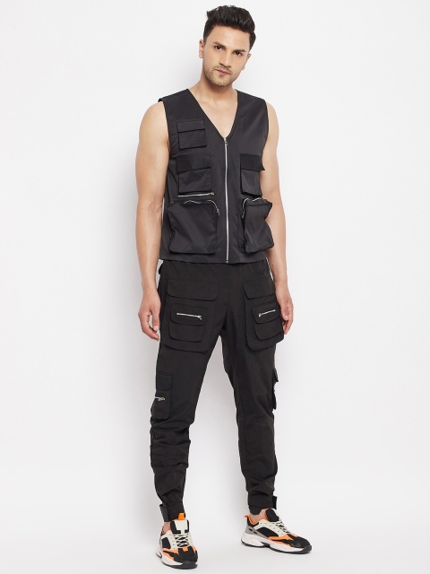 

FUGAZEE Men Black Tactical Zipped Gillet & Cargo Zipped Trackpants Clothing Set