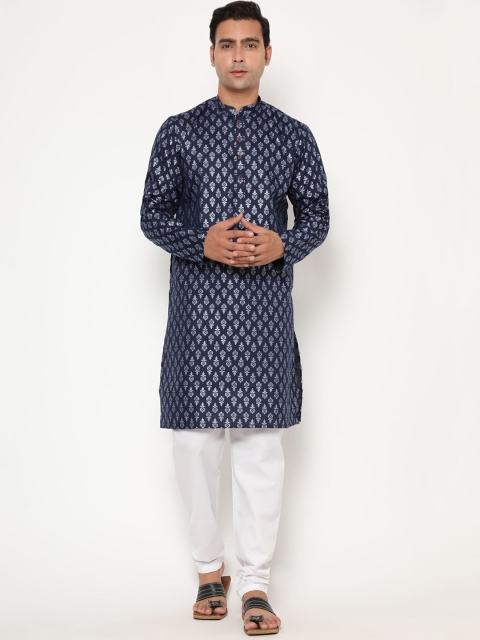 

Endues Men Navy Blue Ethnic Motifs Printed Pure Cotton Kurta with Pyjamas