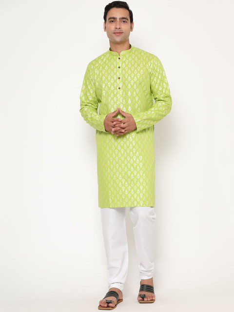 

Endues Men Lime Green Ethnic Motifs Pure Cotton Kurta with Churidar