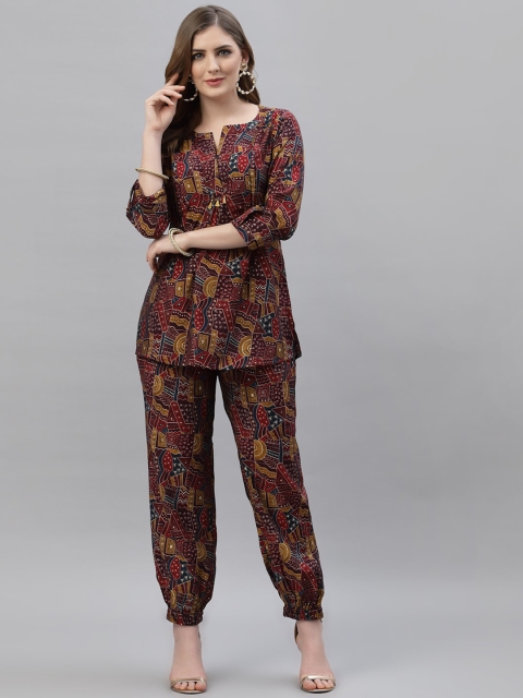 

TANKHI Women Maroon & Mustard Printed Co-Ords Set