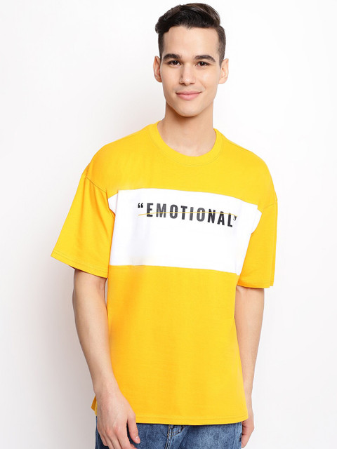 

Belliskey Men Yellow & White Typography Colourblocked T-shirt