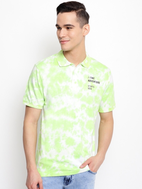 

Belliskey Men Green & White Tie and Dye Printed Polo Collar T-shirt