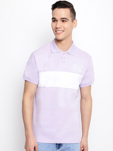 

Belliskey Men Lavender & White Colourblocked Polo Collar T-shirt