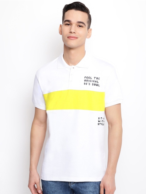 

Belliskey Men White & Yellow Polo Collar Cotton T-shirt