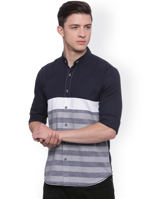 

Campus Sutra Men Blue & Grey Regular Fit Striped Casual Shirt