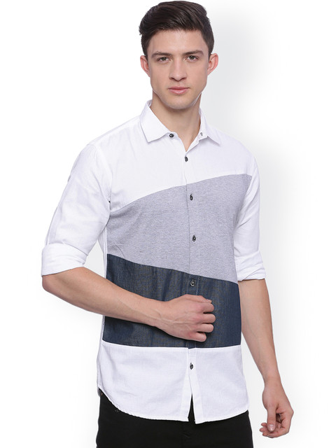 

Campus Sutra Men White & Grey Colourblocked Standard Fit Casual Shirt