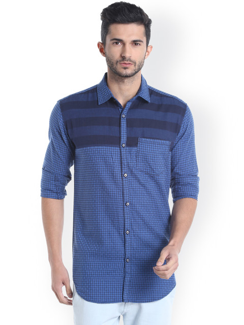 

Campus Sutra Men Blue Standard Fit Printed & Striped Casual Shirt