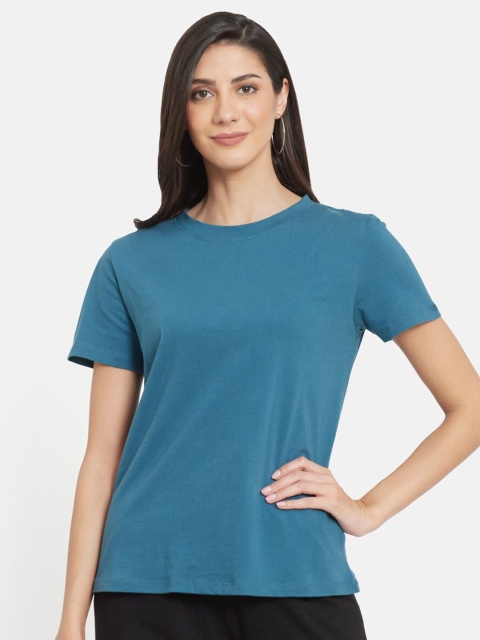 

UNMADE Women Turquoise Blue Organic Cotton T-shirt