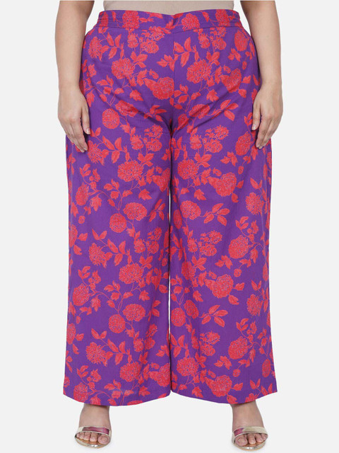 

Fabnest Curve Women Purple Floral Printed Knitted Cotton Ethnic Palazzos