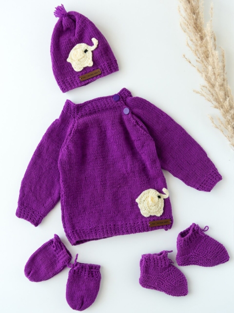 

The Original Knit Kids Purple Elephant Applique Acrylic Sweater Set