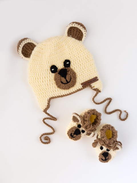 

The Original Knit Unisex Kids Cream-Coloured & Brown Beanie