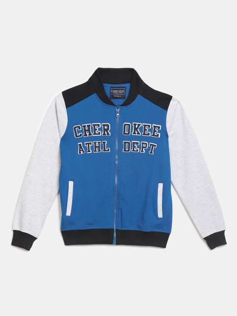 

V-Mart Boys Blue & White Typography Colourblocked Varsity Jacket