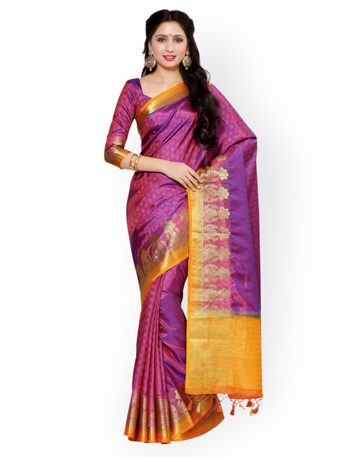 

MIMOSA Purple & Gold-Toned Art Silk Woven Design Kanjeevaram Saree