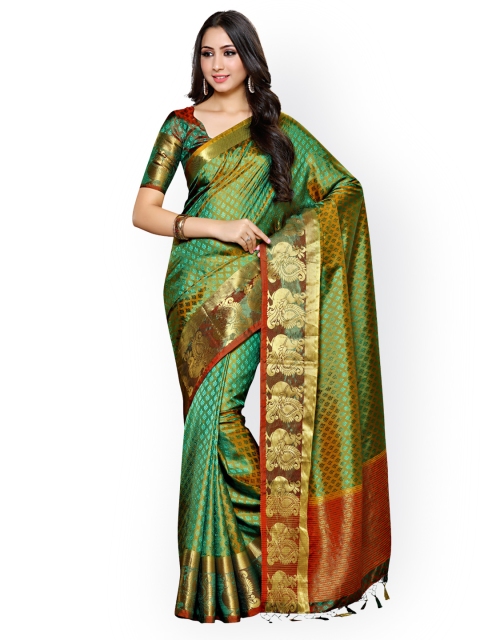 

MIMOSA Green & Maroon Art Silk Woven Design Kanjeevaram Saree