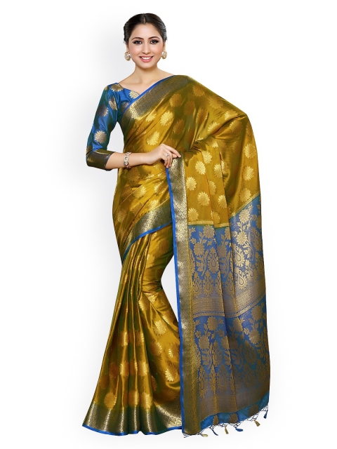 

MIMOSA Gold-Toned & Blue Poly Crepe Woven Design Banarasi Saree