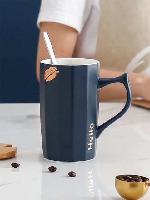 

Nestasia Blue Ceramic Cup With Lid and Spoon