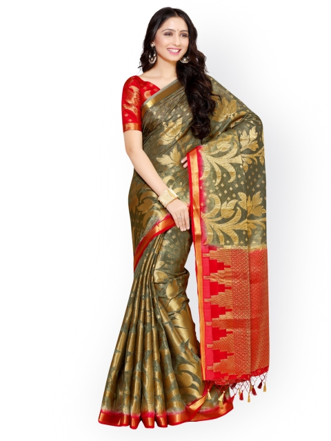 

MIMOSA Olive Green Art Silk Woven Design Kanjeevaram Saree
