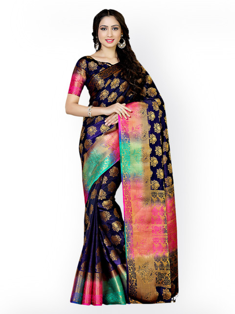 

MIMOSA Navy Blue Art Silk Woven Design Kanjeevaram Saree