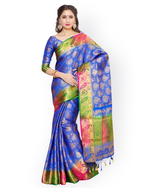 

MIMOSA Blue Art Silk Woven Design Kanjeevaram Saree