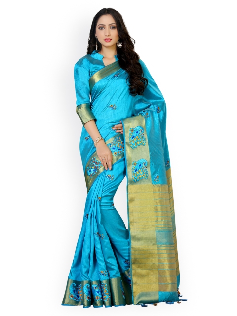 

MIMOSA Turquoise Blue Art Silk Woven Design Kanjeevaram Saree