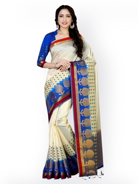 

MIMOSA Off-White Art Silk Woven Design Kanjeevaram Saree
