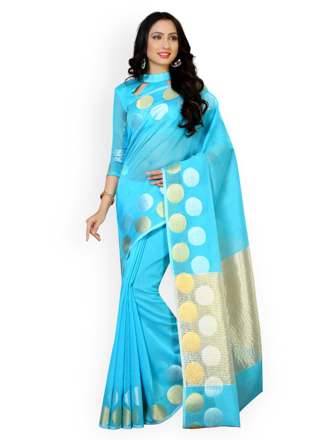 

MIMOSA Turquoise Blue Pure Cotton Solid Kanjeevaram Saree