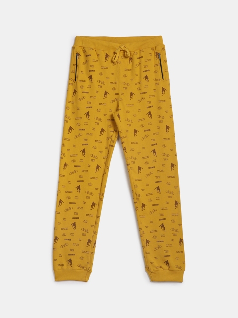 

V-Mart Boys Mustard Yellow Printed Cotton Single Jersey Lounge Joggers