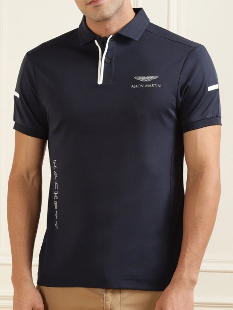 

HACKETT LONDON Men Navy Blue Polo Collar Slim Fit T-shirt