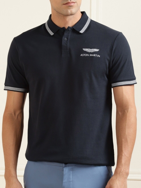 

HACKETT LONDON Men Navy Blue Polo Collar Slim Fit T-shirt