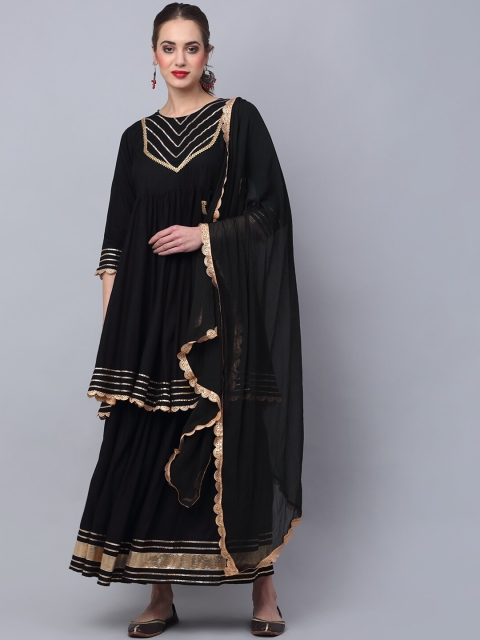 

Rudra Bazaar Women Black Empire Gotta Patti Kurta with Sharara & With Dupatta