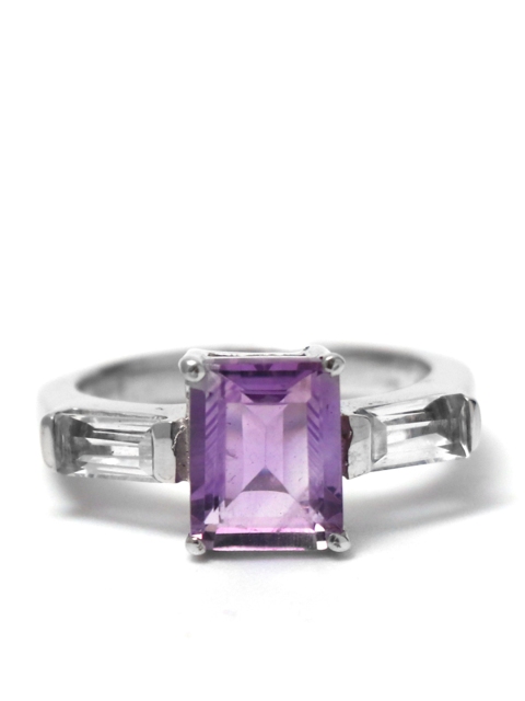 

HIFLYER JEWELS Rhodium-Plated Purple Amethyst Studded Finger Ring