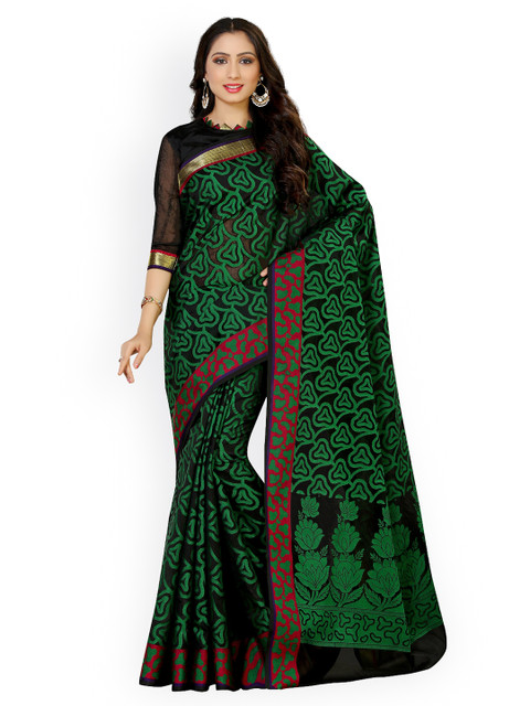 

MIMOSA Black & Green Polycotton Woven Design Kanjeevaram Saree